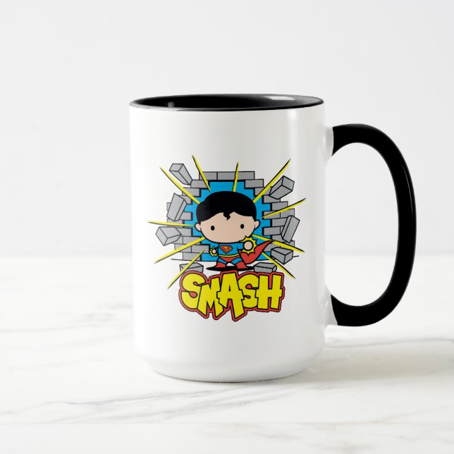 Mug Chibi Superman Frappant À Travers Un Mur De Brique (Droite)
