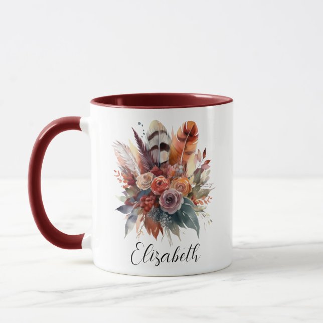 Mug Chic Aquarelle Boho Floral Automne Personnalisé (Gauche)