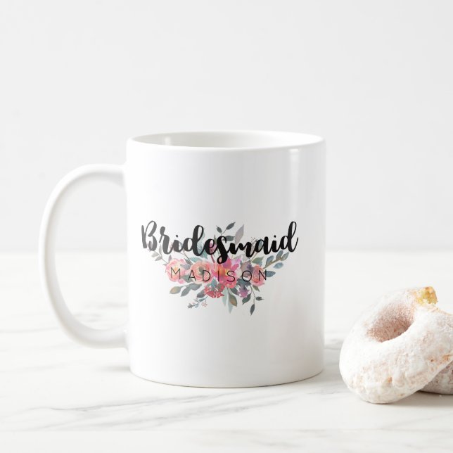 Mug Chic Aquarelle Florale Mariage Bridesmaid (Avec donut)