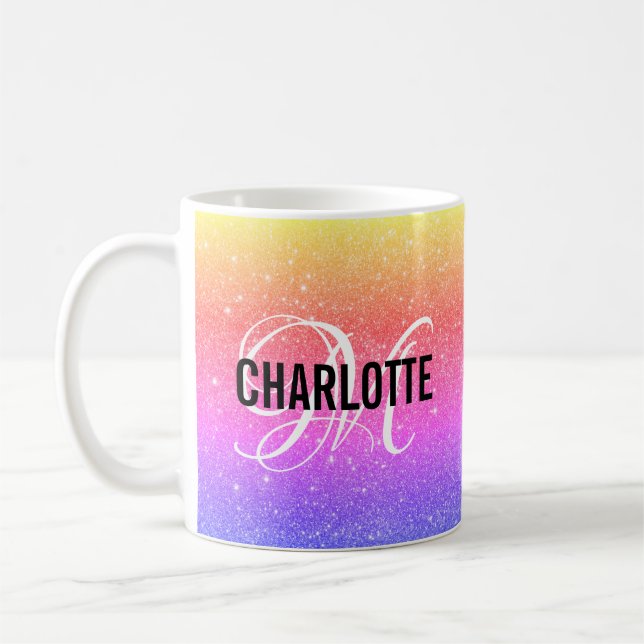 Mug Chic arc-en-ciel parties scintillant nom monogramm (Gauche)