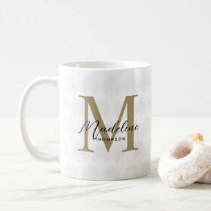 Mug Chic Blanc Anahaw Leaf Script Monogramme