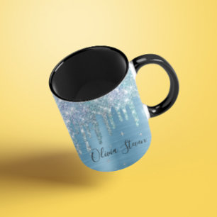 Mug Chic bleu aqua goutte parties scintillant monogram