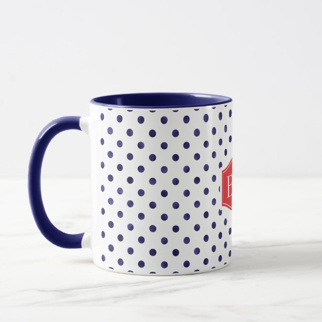 Mug Chic bleu et blanc motif monogramme (Gauche)