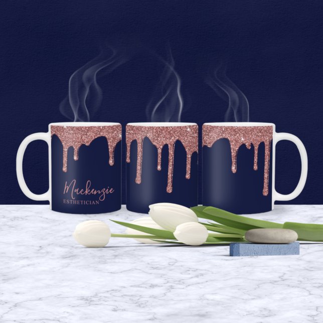 Mug Chic Bleu Nuit Rose Doré Paillettes Étincelles (Créateur téléchargé)