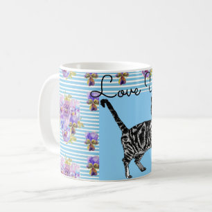Mug Chic Bleu Shabby Tabby Chat Amour Coeur