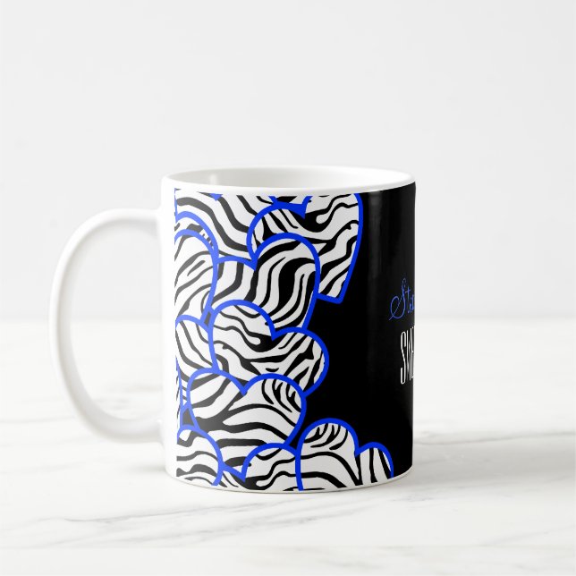 Mug Chic Cobalt Sweet 16 Zebra Heart Design Nom (Gauche)