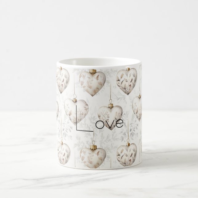 Mug Chic Cream Grey Hearts Ornaments   (Centre)