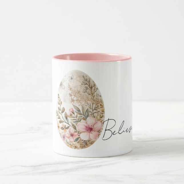 Mug Chic Cream Pink Spring Flowers Easter Egg  (Centre)