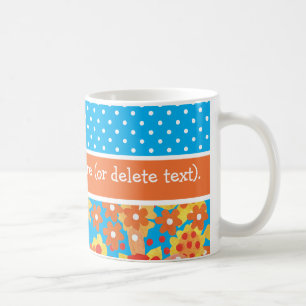 Mug Chic Ditsy Orange et Rouge Floral sur bleu