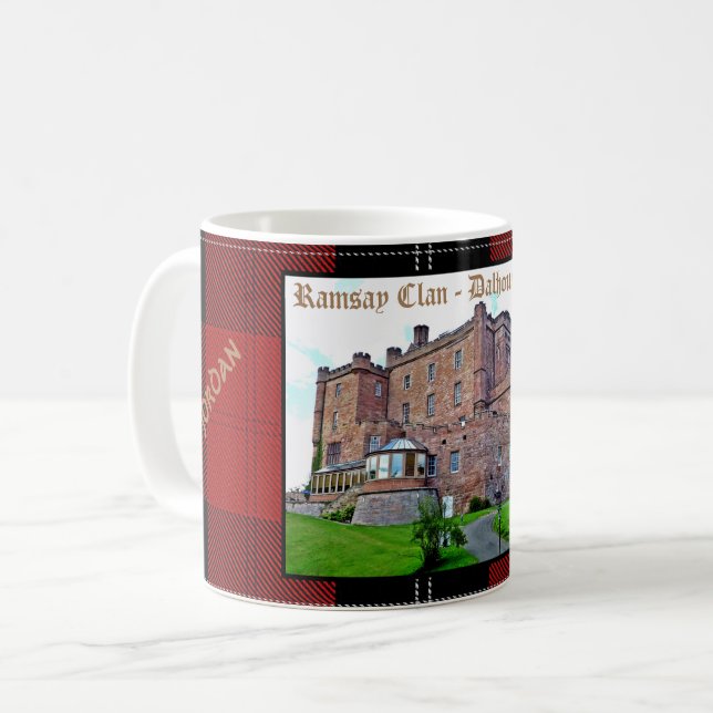 Mug Chic écossais Ramsay Clan Castle Tartan Nom (Devant gauche)