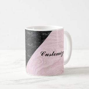 Mug Chic Elegant Marbre Noir Rose Personnalisé