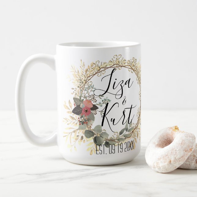 Mug Chic Elegant Mariage de couronne Florale Personnal (Avec donut)