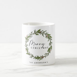 MUG CHIC ÉLÉGANT MODERNE HOLLY BERRY WREATH NOËL