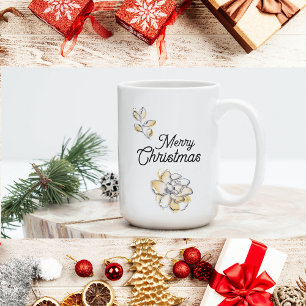 Mug Chic élégant or botanique floral joyeux Noël