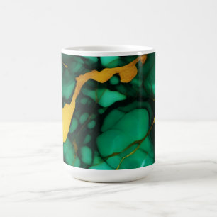 Mug Chic Elegant vert foncé jaune Faux Marble