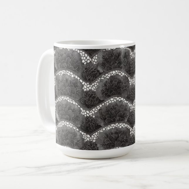 Mug Chic Fleur Floral Blanc Noir  (Devant gauche)