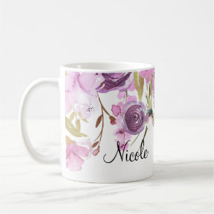 Mug Chic floral d'aquarelle lilas pourpre de lavande
