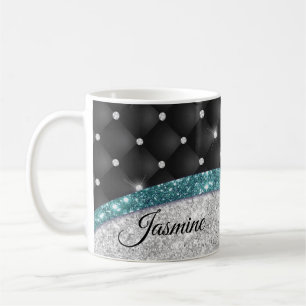 Mug Chic girly faux parties scintillant argent noir tu