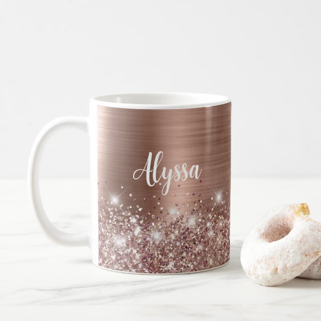 Mug Chic Glittery Rose Gold Glam Nom (Avec donut)