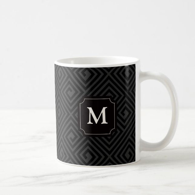 Mug Chic Luxueux Motif à Clés Grecques Noir Gris Monog (Droite)