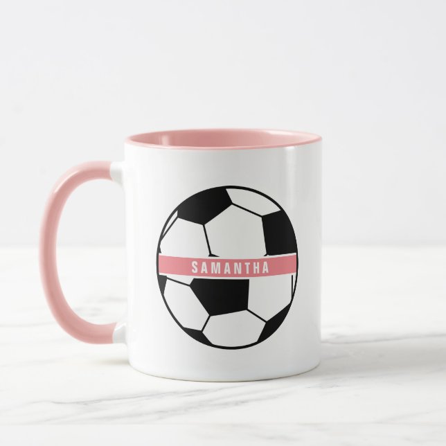 Mug Chic moderne balle de soccer Girl Sport rose Monog (Gauche)