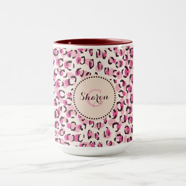 Mug Chic moderne chic guépard imprimé motif monogramme (Centre)