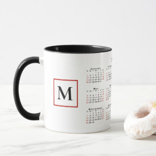 Mug Chic Monogramme 2025 Calendrier Noir Blanc Rouge
