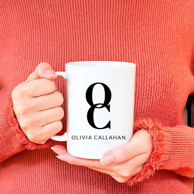 Mug Chic Monogramme Classic Élégant Minimal Noir Blanc (Créateur téléchargé)