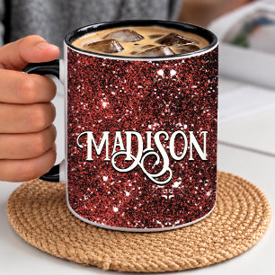 Mug Chic monogramme fantaisiste rouge noir paillettes