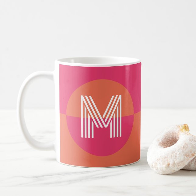 Mug Chic Monogramme Géométrique Moderne Orange Rose (Avec donut)