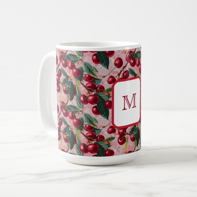 Mug Chic Monogramme rose Vintage 'Cherry Pop' (Devant gauche)