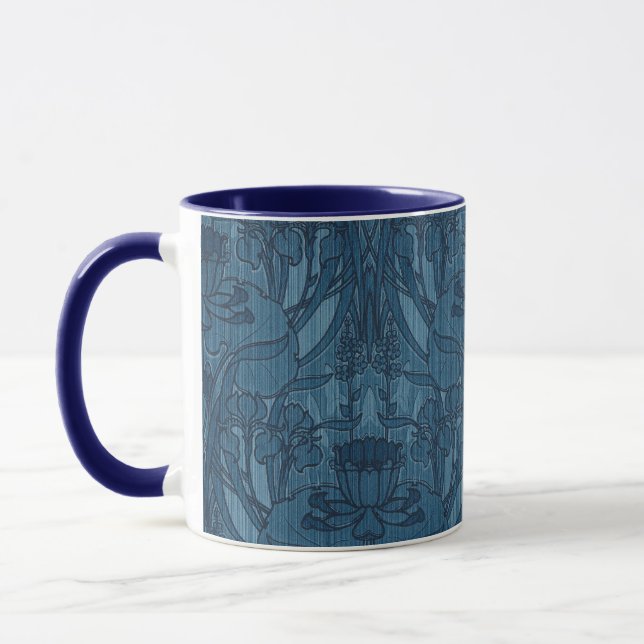 Mug Chic motif botanique Art Nouveau Iris Bleu (Gauche)