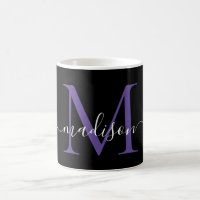 Chic Noir Violet Monogramme Élégant Script