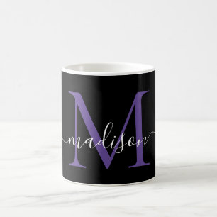 Mug Chic Noir Violet Monogramme Élégant Script