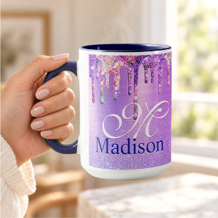 Mug Chic ombre rose violet pailleté monogramme note