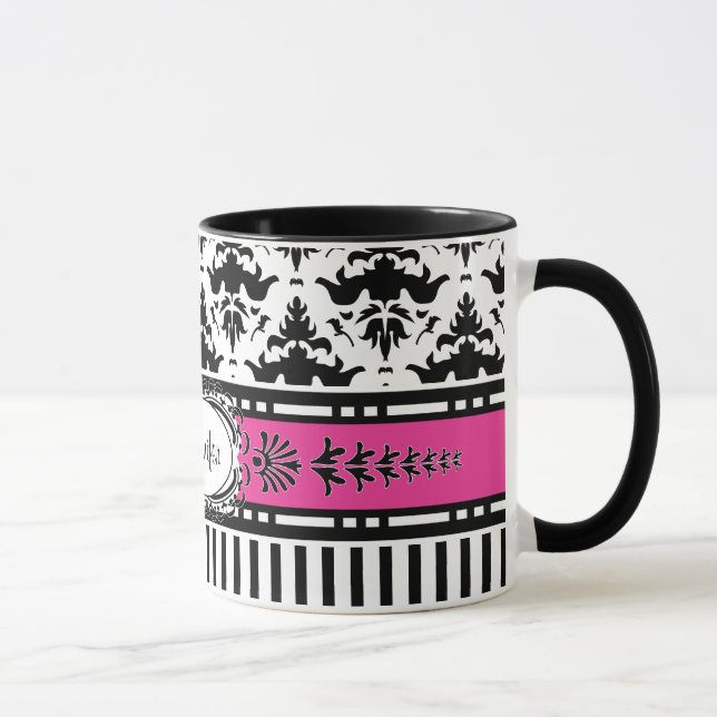 Mug Chic Paris Stripes et Damask Ajouter votre nom (Droite)