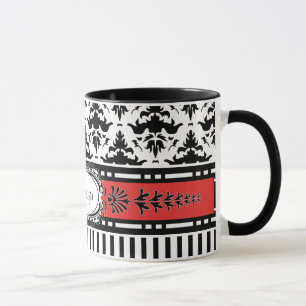 Mug Chic Paris Stripes et Damask Ajouter votre nom