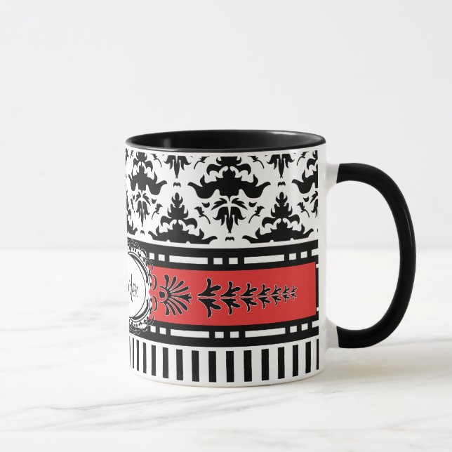 Mug Chic Paris Stripes et Damask Ajouter votre nom (Droite)