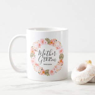 Mug Chic Peach Mint Floral Wreath Mère du Groom
