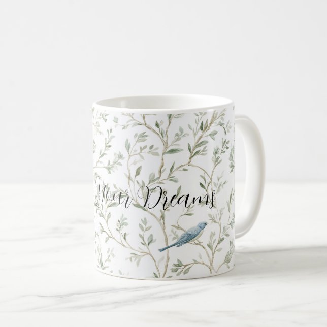 Mug Chic Romantique Oiseaux Bleus Fleurs Jolies (Devant droit)
