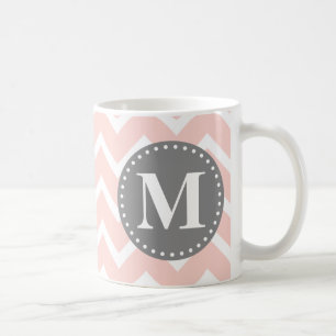 Mug Chic rose blanc gris Zigzag Chevron Monogramme
