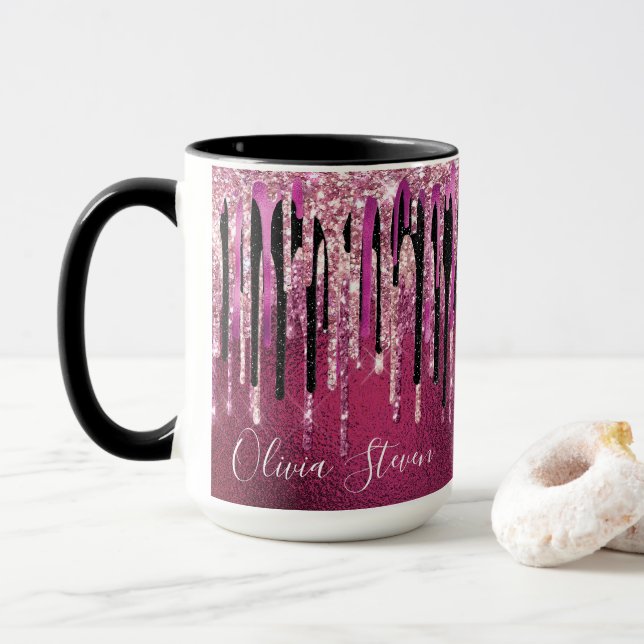 Mug Chic rose chaud noir gouttes parties scintillant m (Avec donut)