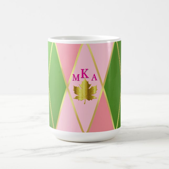 Mug Chic rose et Jacquard vert Monogramme (Centre)