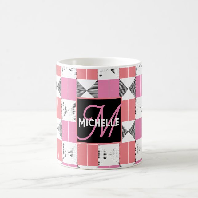 Mug CHic rose et noir moderne géométrique monogrammed (Centre)