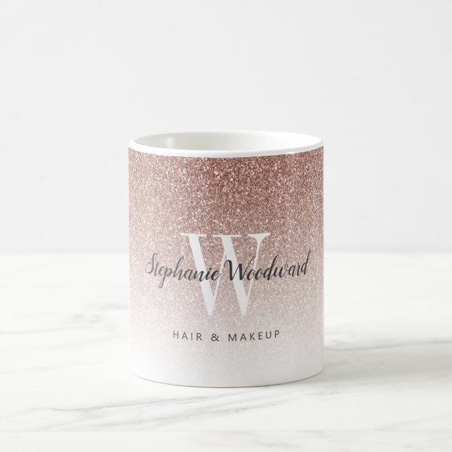 Mug Chic Rose Gold Ombre Parties scintillant Monogram  (Centre)