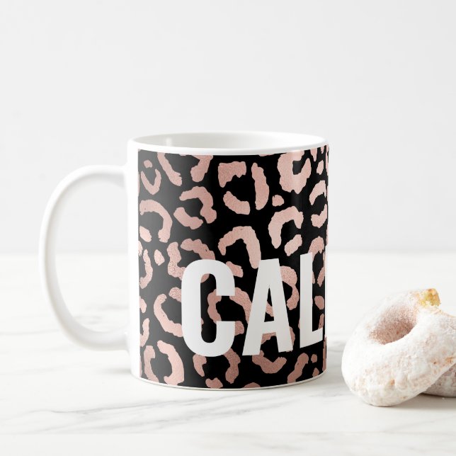 Mug Chic Rose noir Gold Leopard Cheetah Poster de anim (Avec donut)