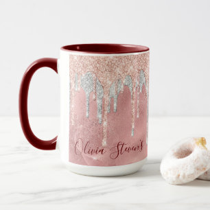 Mug Chic rose rousse argent goutte à goutte monogramme