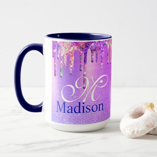 Mug Chic rose violet ombre parties scintillant gouttes (Avec donut)