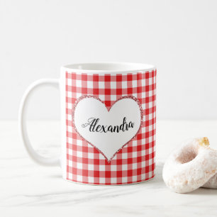 Mug Chic Script Girly Red White En vichy Nom personnal