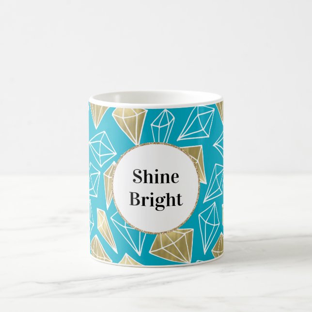 Mug Chic Turquoise Aqua Blue Gold Diamonds (Centre)
